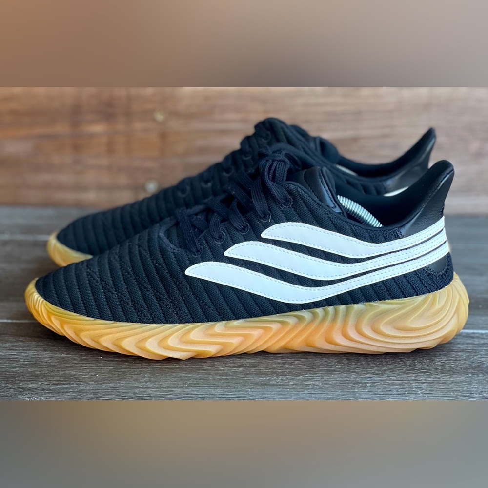 Adidas Sobakov Men’s Size 10.5 Athletic Running Shoes Black White Gum Sole
